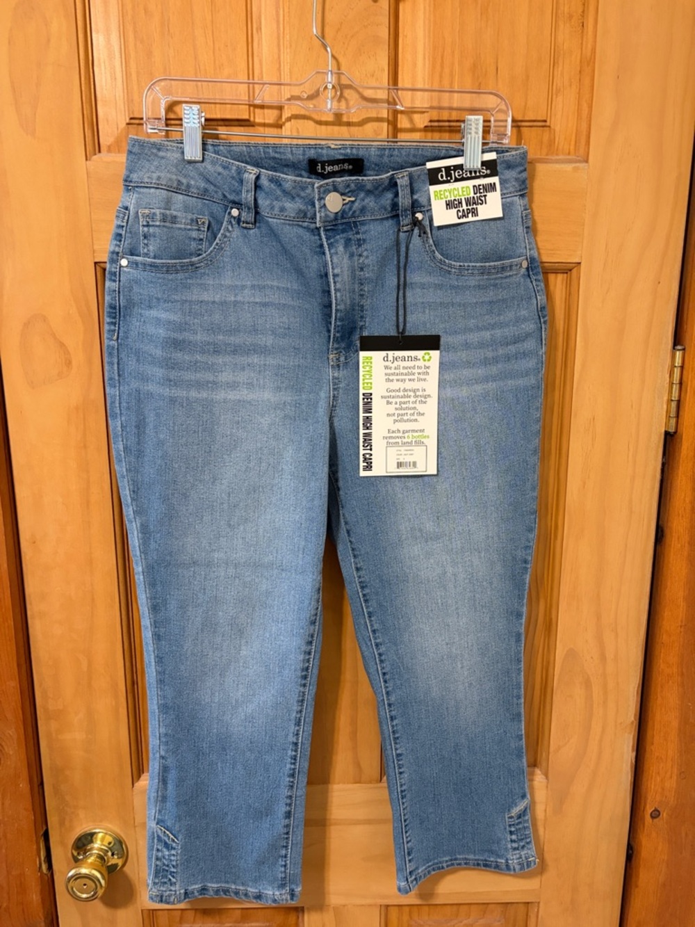 d. jeans Light Blue Recycled Denim High Waist Capri Pants